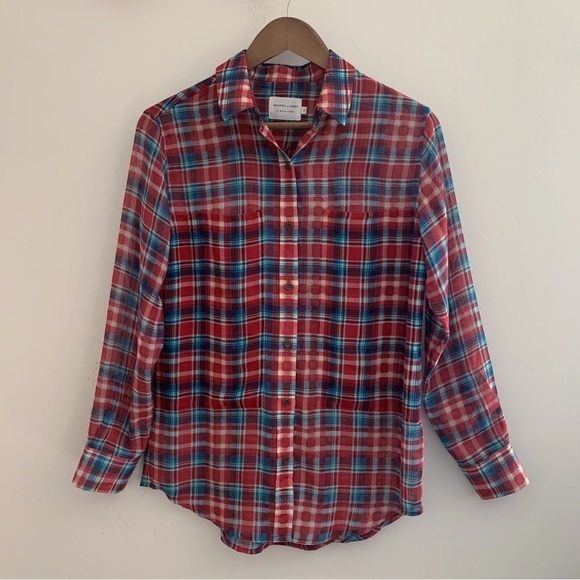 Shades of Grey Micah Cohen Women's Semi Sheer Plaid Shirt Small - Picture 1 of 7